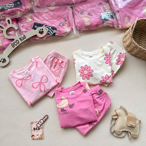 BT1007- Set 3 bộ thun dài tay hồng trắng cho bé gái