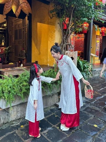 💎 SET163- SET ÁO DÀI PHỐI CỔ THÊU HOA ĐÀO ĐÔNG ☘️