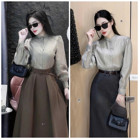 A150-Áo sơ mi lụa tuyết xám maisushishop