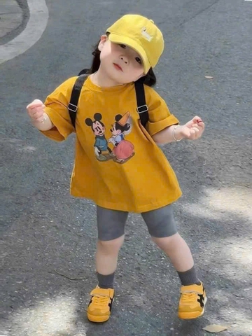 BT612- Bộ bé gái MiCKEY vàng quần legging xám