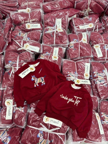 A454-Áo nỉ đỏ gia đình Tết con ngựa