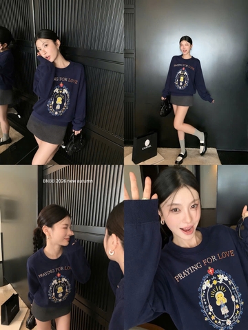 A723-Áo nỉ xanh than thêu hãng BNBB tặng kèm túi xách