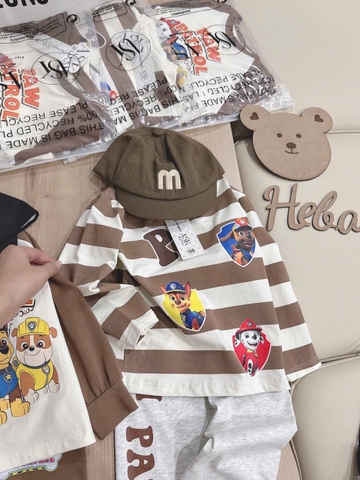 CB392-Combo 2 bộ thun dài tay thu đông Paw Patrol  bé trai nâu trắng