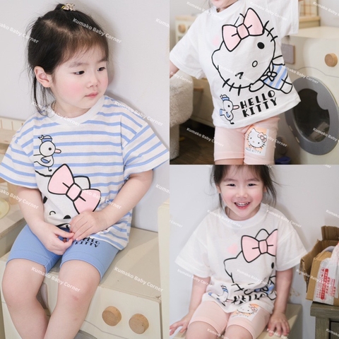 CB126-Combo 2 bộ legging KITTY xanh trắng bé gái VNXK