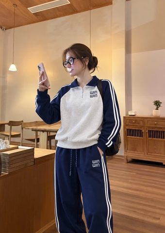 SET1071-SET nỉ haida xám phối xanh than
