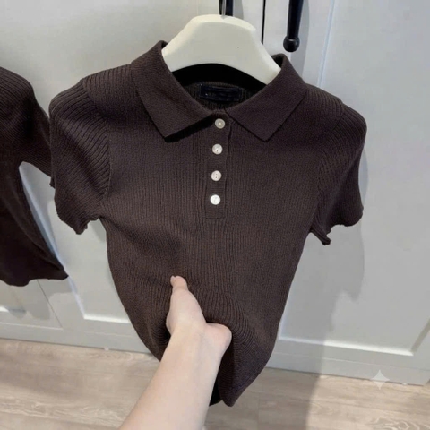 A745-Áo len cộc màu nâu cúc tròn cô đức CAMILLA