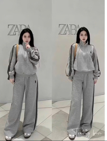 SET736-Bộ nỉ dài tay phối quần suông màu xám chất nỉ dày dặn