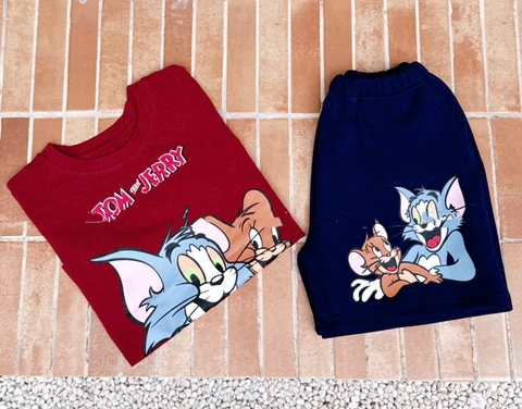 BT528- Bộ mèo Tom, đỏ đất mix quần in lụa cao cấp