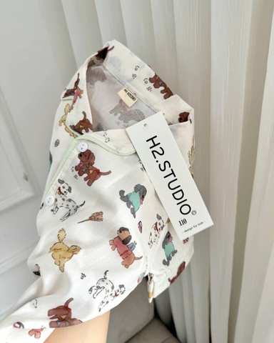 CB328- Co,bo 2 set bộ pijama đũi hình màu nâu- xanh than