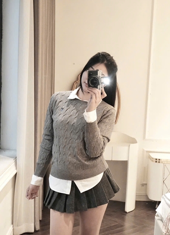 A403- Áo len vặn thừng thêu gấu Xám hàng nhà máy chuẩn