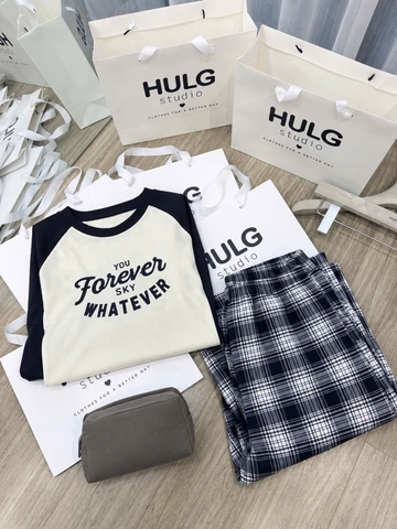 Set1050- Set áo thun forever phối quần suông kẻ