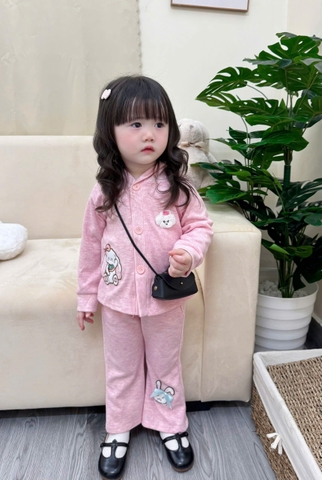 BT658-BỘ THUN DÀI TAY BÉ GÁI TAI THỎ THÊU