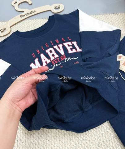 bt778- Bộ nỉ bông màu than phối Marvel in nhện