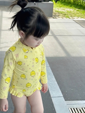 BOI01-combo 2 bộ bơi dài tay 1 mảnh bé gái họa tiết hoa