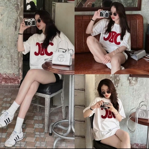 A190-Áo thun suông trắng thêu nổi