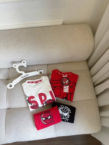 Cb372-Combo 2 bộ thun dài tay nhện đỏ trắng bé trai