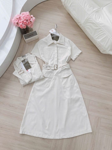 DAM136-Váy maxi dáng dài màu trắng tăng kèm đai