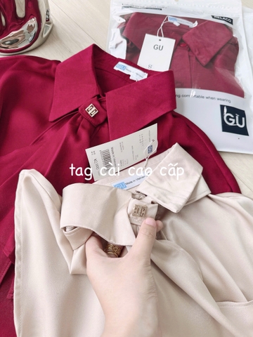 ☘️A304-  ÁO SƠ MI GU LUA TAY LIỀN MIX NƠ CỔ 🌿