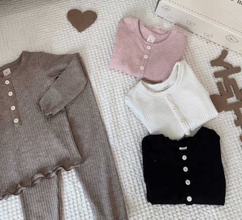 BT607-Bộ thun tăm dài tay thu đông bé gái 4 màu