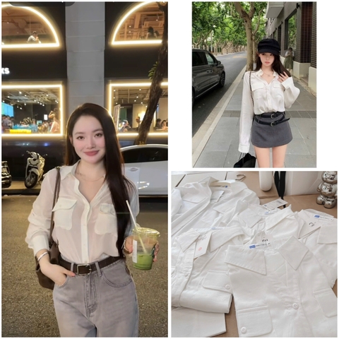 A379-Áo sơmi  trắng dài tay 2 túi ngực