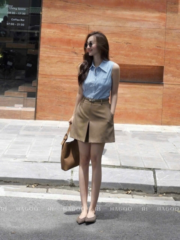 Quan074-Quần váy ngắn xẻ trước 2 màu nâu đen