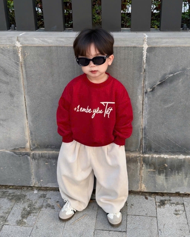 A455-Áo nỉ đỏ gia gia đình em bé yêu Tết