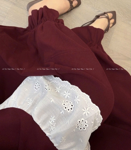 set856- Set chữ nỉ hai da phối quần đỏ viền