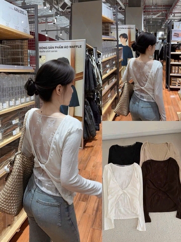 A748-Áo thun giấy phối ren lưng 4 màu dài tay