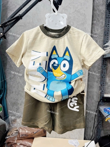 BT259-Bộ BLUE viền cổ xanh rêu áo cotton mix quần cua