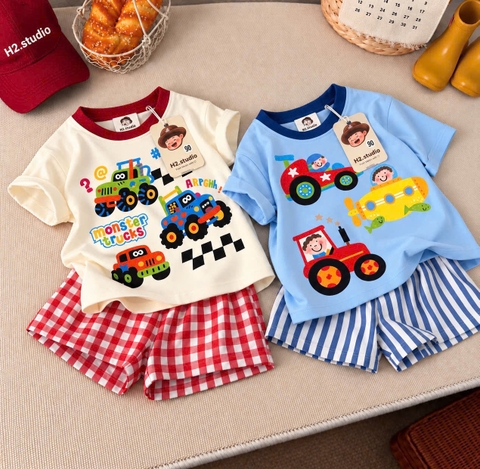 BT1104- Combo 2 bộ cotton cộc 4 màu in cao cấp trẻ em