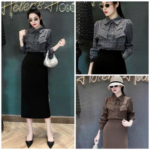 ☘️A161- ÁO SƠ MI GU KẺ NƠ 2 LỚP 2 MÀU☘️