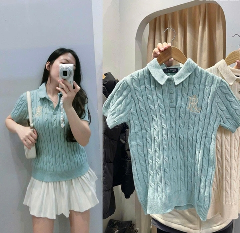 A540-Áo len thừng cộc tay màu xanh hàng nhà máy đủ tem