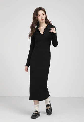 Dam186- đầm len tăm cổ đức 2 màu đen- be dáng dài 110cm