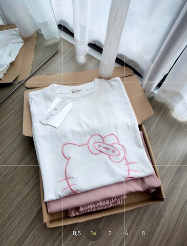 Set877-SEt kitty thêu viền mix quần hồng thô lụa