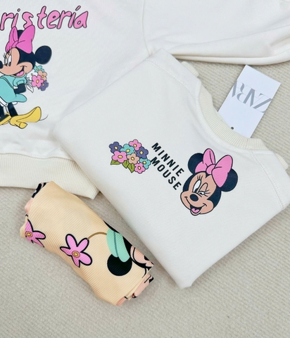 Bn148- (8-25kg)- Bộ nỉ thu đông dài tay bé gái Mickey cam trắng VNXK