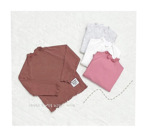 CB023- combo 3 áo tăm viền bèo màu trơn trẻ em VNXK