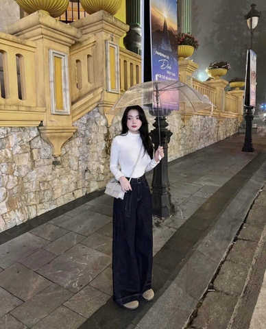 QUAN073-QUẦN JEANS ỐNG RỘNG KÈM ĐAI DÀI 102CM