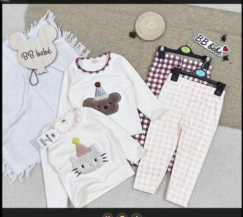 cb416- combo 2 bộ zio lông bé gái thêu xù hình thú