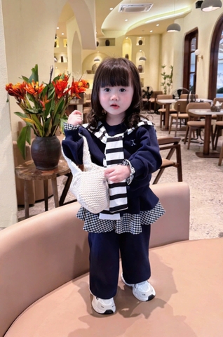 Bt710- Bộ gái mau than nỉ haida kèm khăm cổ màu kẻ