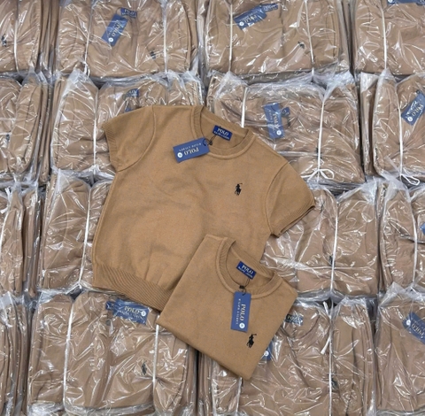 A515-Áo len cộc tay dệt kim màu nâu thêu ngựa mẫu mới 2026