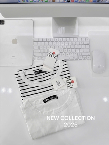 CB209-Set 2 áo thun côc tay trắng đen ZR