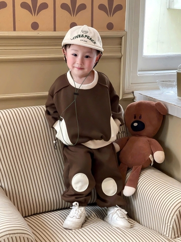 BT658- Bộ nỉ haida dài tay thu đông bé trai phối màu nâu trắng