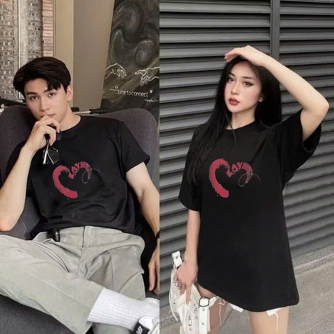 A207-ÁO thun suông trái tim Love 2 màu hàng quảng châu