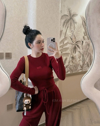 ☘️SET417-  SET BỘ LEN LÔNG THỎ ĐỎ THÊU CHỮ BAD 2 MÀU ĐEN,ĐỎ 💎