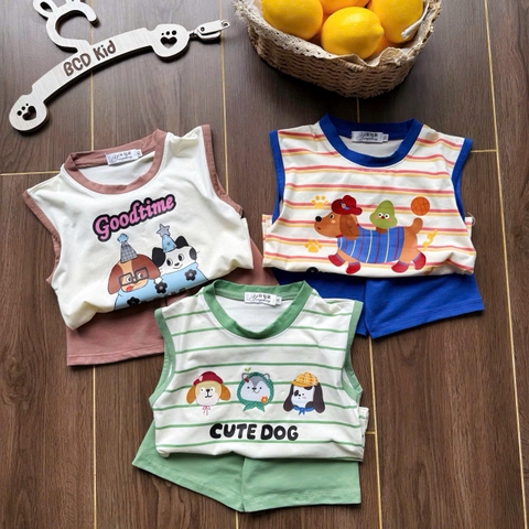 BT996- Combo 3 bộ cộc kẻ ngang chay viền chất cotton