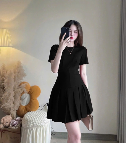 ☘️ dam160- VÁY ĐEN XẾP LI PHỐI LI dáng ôm🌷