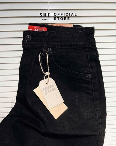 Quan044- Quần short jeans đen hàng máy full tem