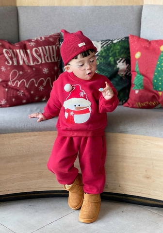 BT795- Bộ nỉ noel đỏ thêu nổi cho bé
