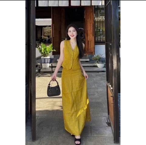 et683- Set CV đũi vàng 2 lớp dáng dài cúc trước