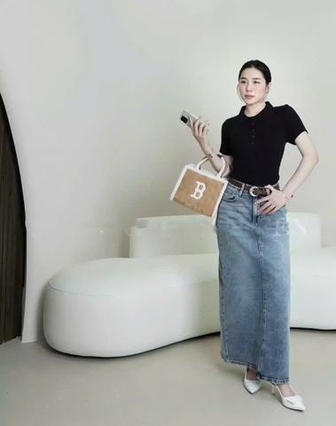 cV011- CN jeans dáng dài màu xanh nhà máy full tem